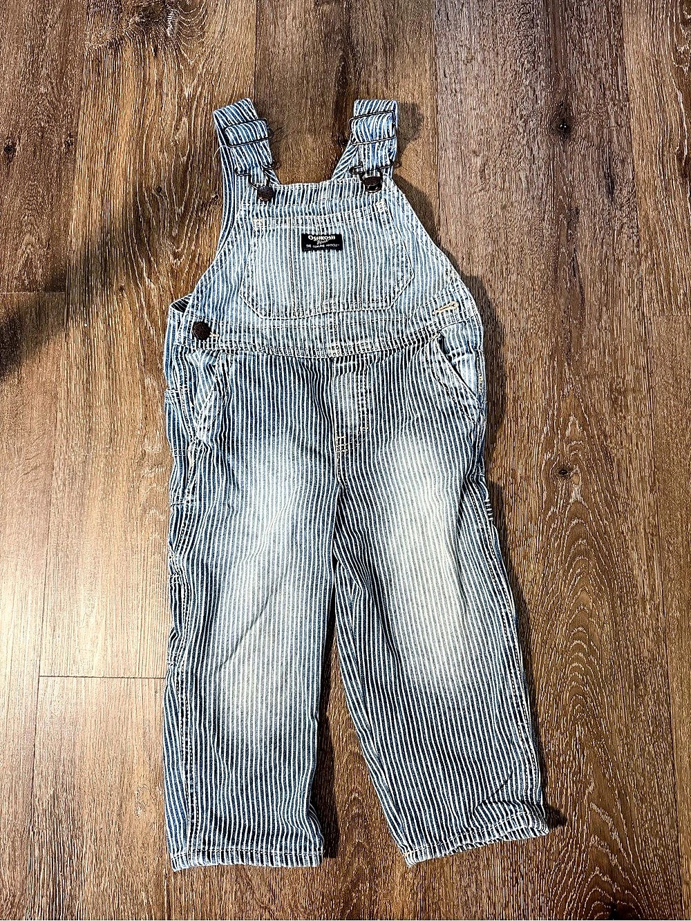 OshKosh B'gosh Stripe Denim Overalls Striped Overalls Blue & White Size 2T